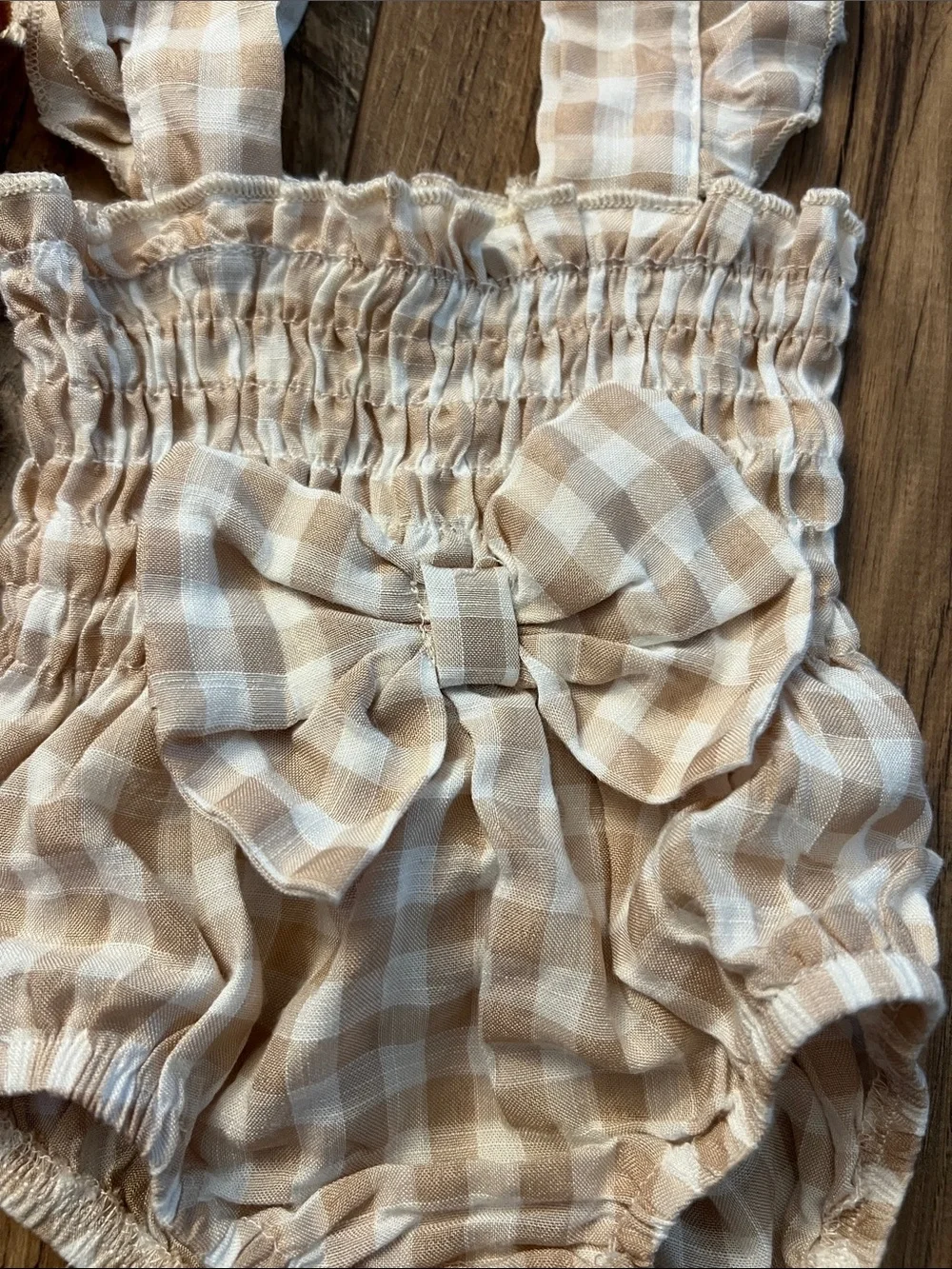 Rust Ruffle Baby Romper & Cream Bow Romper with Bows - Set of 2